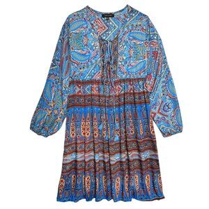 KARMA HIGHWAY BOHO GRANOLA PAISLEY FLORAL PRINT BLUE MIDI DRESS HIPPIECORE OS